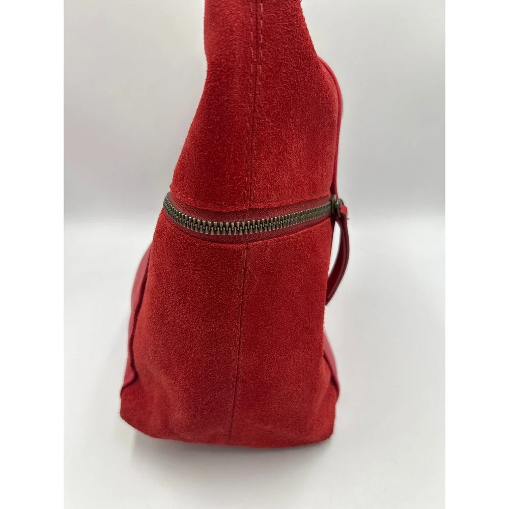 American Leather Co Red Leather Suede Hobo Bag Antique Brass Hardware
